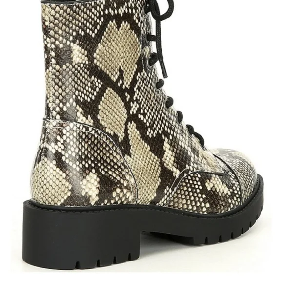 Chelsea & Violet Snake-Print Combat Block Booties - Picture 3 of 5
